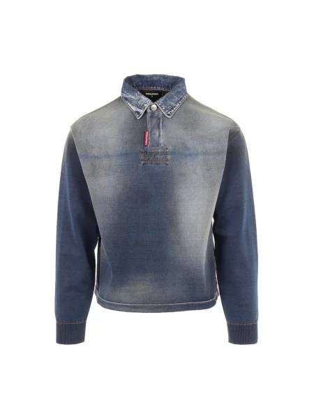Dzianinowa koszulka polo Dsquared2 z długim rękawem niebieska