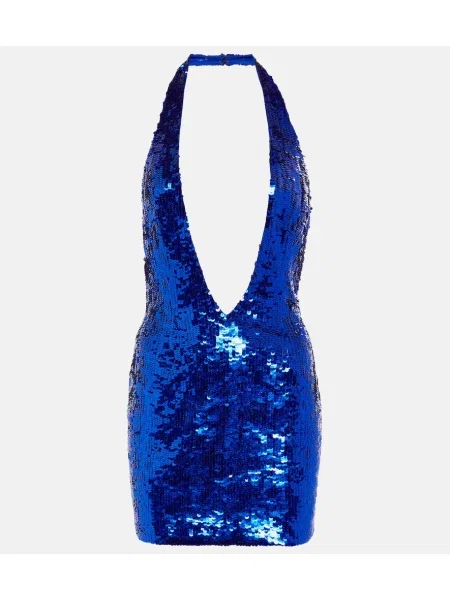 Sukienka Laquan Smith z dekoltem w serek niebieska