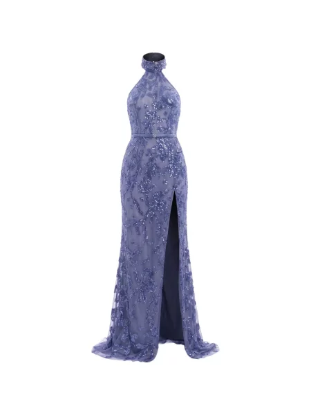 Rochie maxi Saiid Kobeisy cu broderie violet