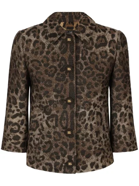 Geacă Dolce & Gabbana cu model leopard din jacard maro