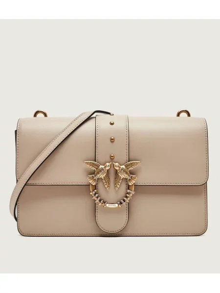 Pinko De piele geantă poștaș Ove One Classic New Buckle bej