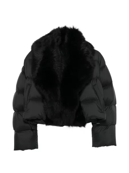 Gulerat geacă cu puf Gucci din piele de oaie negru