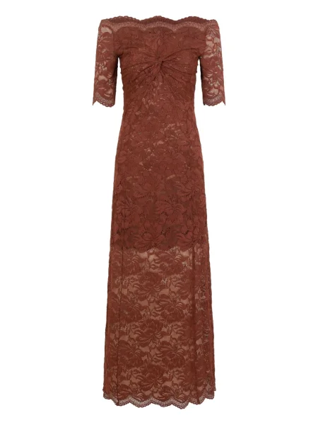 Rochie midi Rabanne din dantelă până la genunchi de costum maro