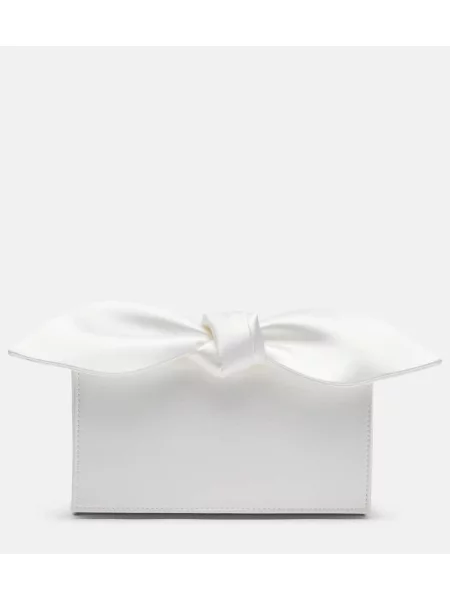 Satenska pisemska torbica Aquazzura z lokom vezi bela