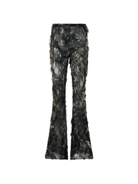 Pantaloni Roberto Cavalli zdrențuiți din dantelă evazate negru