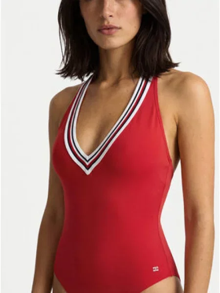 Tommy Hilfiger Underwear Jednodijelni kupaći kostim / crna / bijela crvena