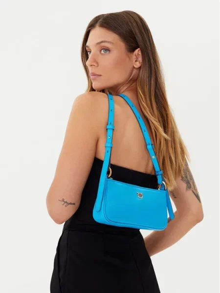 Geantă PINKO Half Moon Baguette Mini AI PLTT albastru