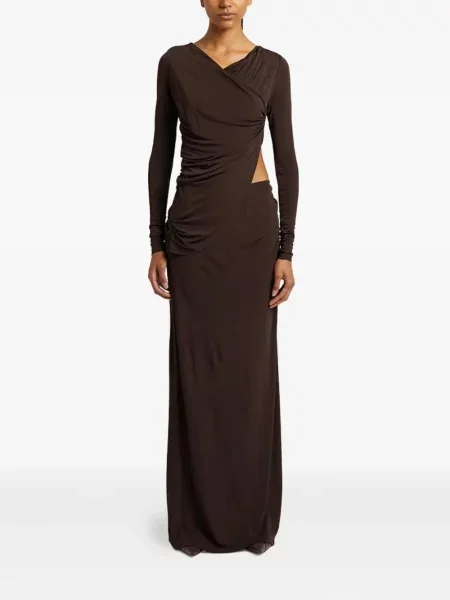 Rochie maxi Christopher Esber drapată de costum maro