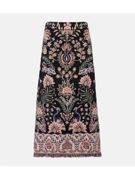 Spódnica midi Farm Rio z frędzli z wysoką talią do kolan czarna