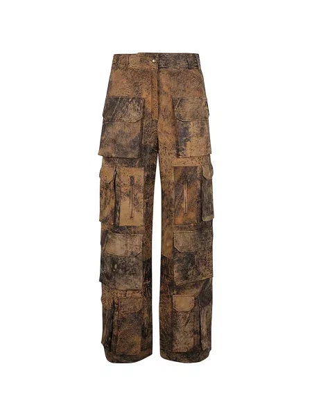 Pantaloni cargo Fermas din piele cu imagine cu model camuflaj maro