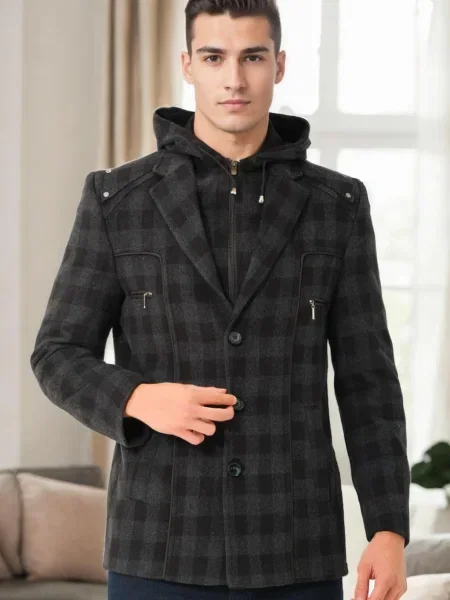 Карирано палто Dewberry черно