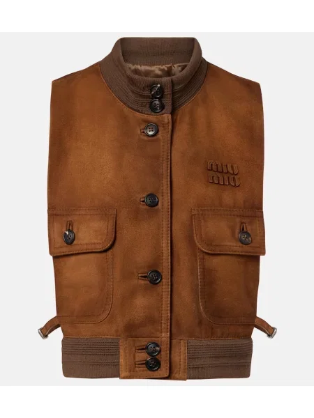 Vestă Miu Miu din piele de căprioară maro