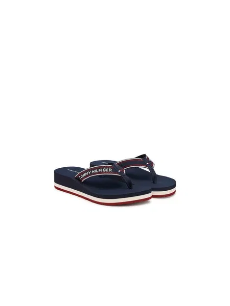 Šlepetės per pirštą Tommy Hilfiger Th Corporate Wedge Summer Sandal Tamsiai mėlyna