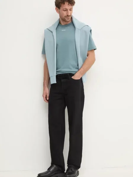 Calvin Klein bluza turkusowy z kapturem gładka