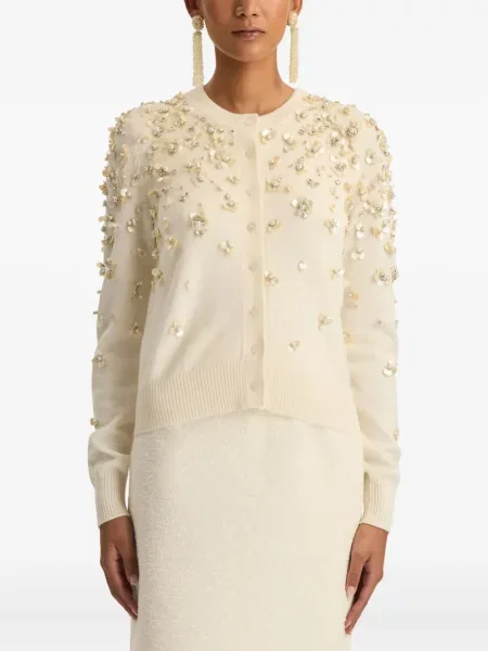 Cardigan Oscar De La Renta cu broderie alb