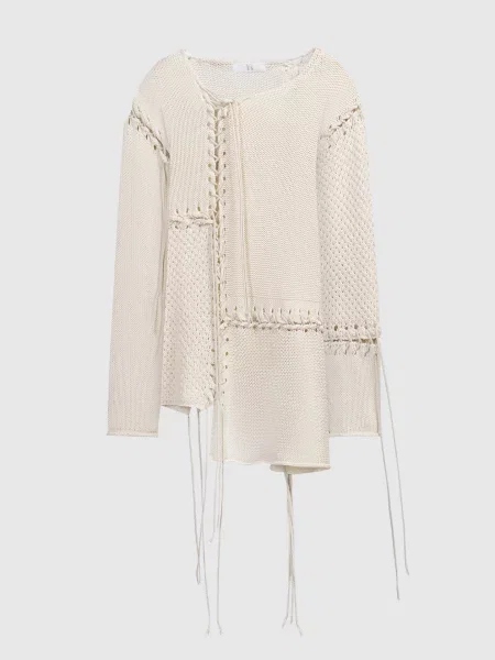 Подовжений джемпер асиметричного крою зі шнурівкою Y`s Yamamoto бежевий