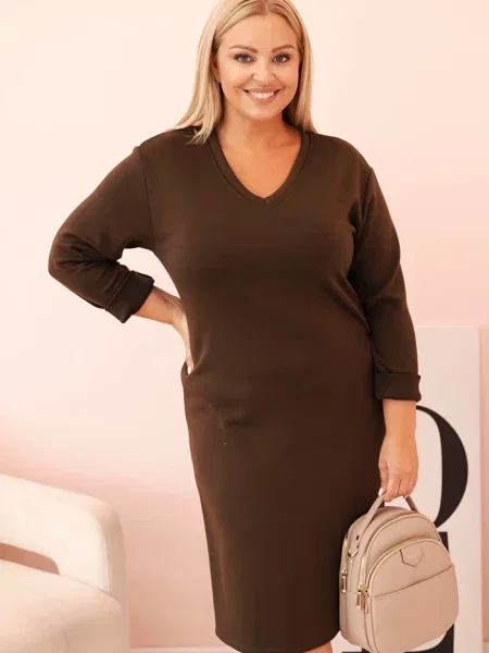 Rochie Kesi Włoski cu decolteu în V de costum maro