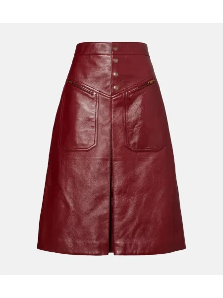 Fustă din piele Chloé până la genunchi bordo
