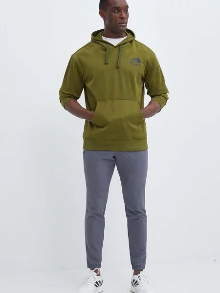 Bombažen pulover The North Face s kapuco zelena