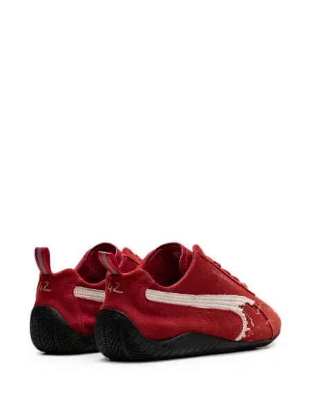 Велурени маратонки Puma Suede с връзки с протрити краища червено