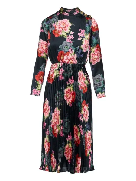Rochie midi Nissa plisată până la genunchi de costum negru