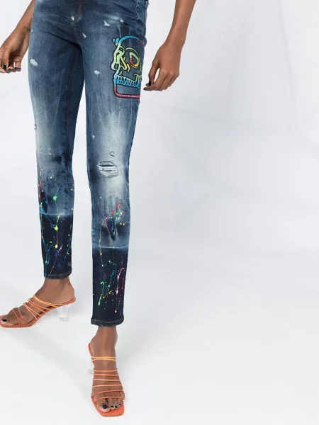 Džíny Philipp Plein s vysokým pasem modré