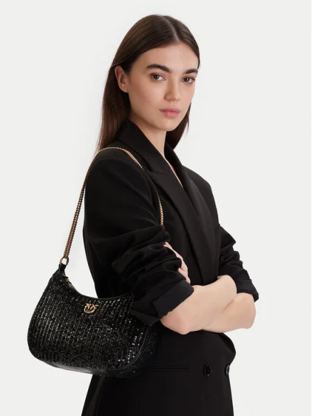 PINKO Geantă Half Moon Mini AI PLTT negru
