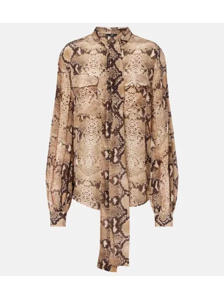 Bluzka 7 For All Mankind z nadrukiem w wężowy wzór wiązana beżowa