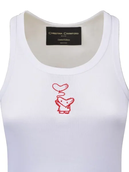 Top Christina Crawford cu broderie alb