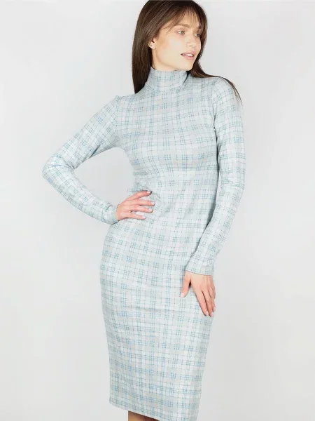 Leinle Сукня міді Бавовна/віскоза блакитний