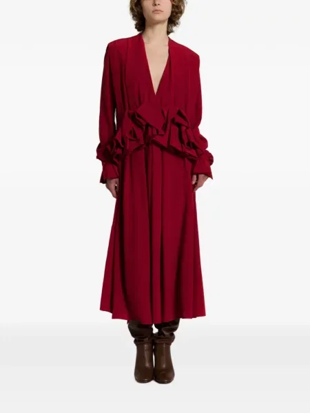 Rochie midi Alberta Ferretti cu decolteu în V cu volane roșu