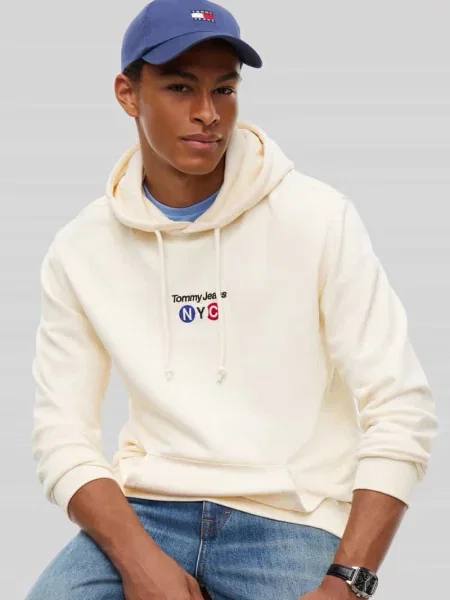 Bluza z kapturem o kroju relaxed fit z czystej bawełny Tommy Jeans biała