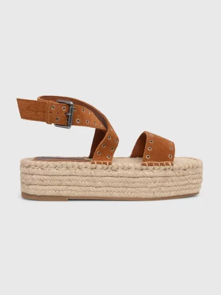 Велурени сандали Pepe Jeans с платформа TRACY ANTIQUE кафяво