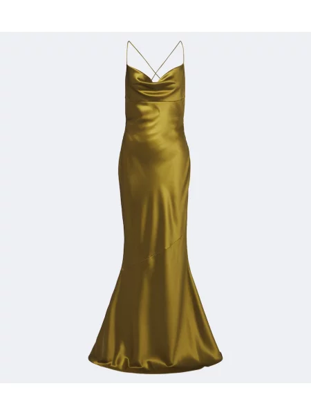 Rochie Retrofete din satin drapată cu spatele deschis verde