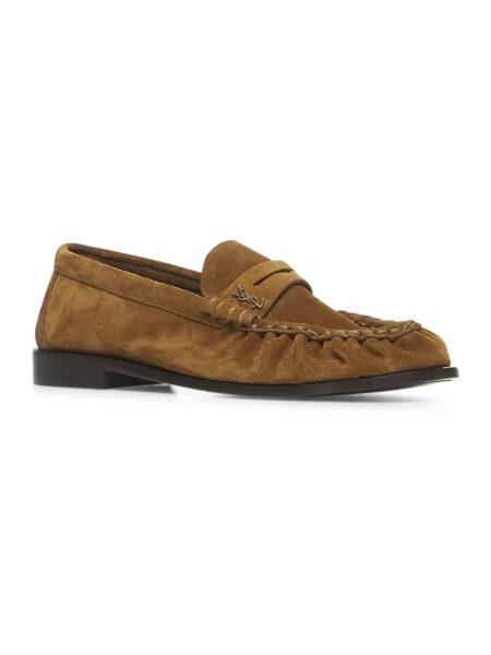 Półbuty Saint Laurent skórzane wsuwane na ramiączkach brązowe