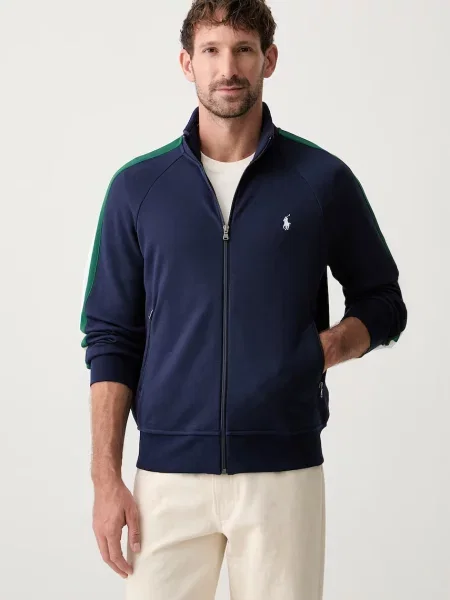 Polo Ralph Lauren dukserica na zakopčavanje za muškarce s pamukom plava