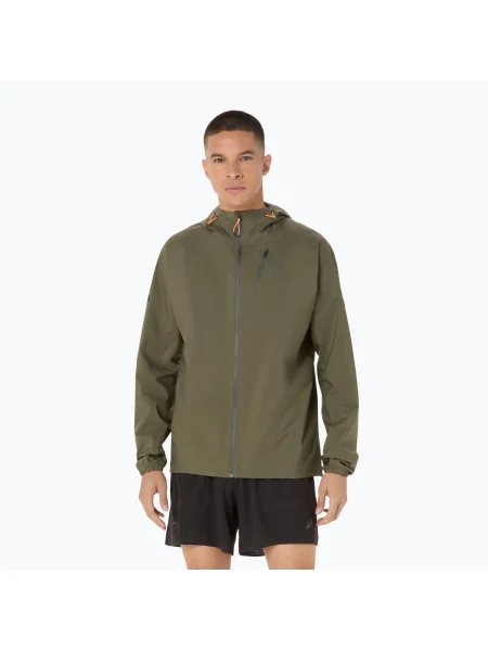 Geacă de alergare pentru bărbați ASICS Fujitrail Elite Waterproof mantle green verde