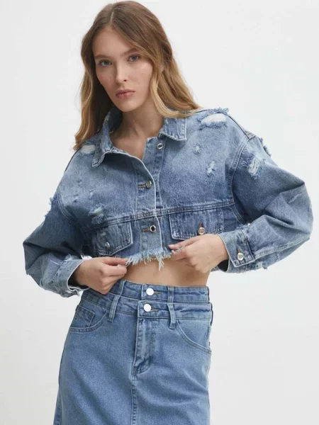 Дънково яке Answear Lab преходен модел с уголемена кройка синьо