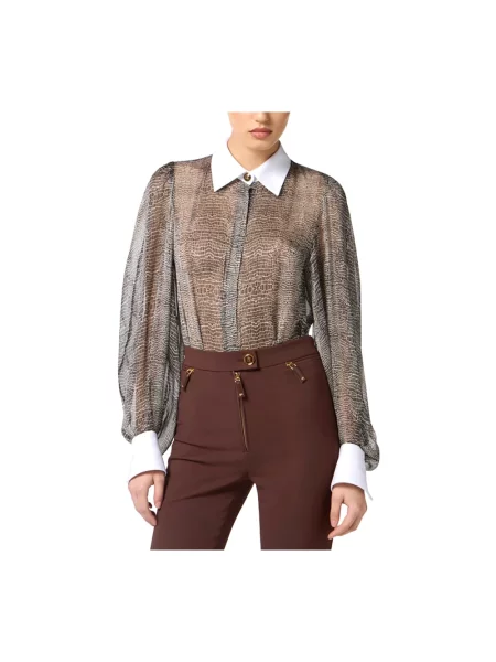 Koszulka Elisabetta Franchi skórzana z nadrukiem w wężowy wzór czarna