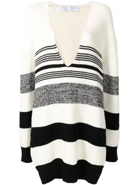 Pulover Proenza Schouler White Label cu dungi cu decolteu în V alb