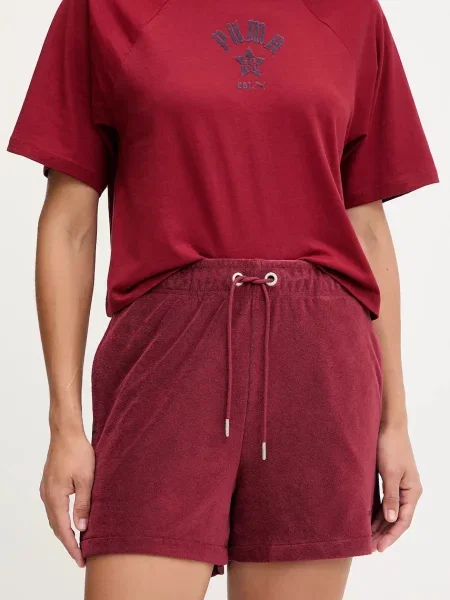 Pantaloni scurți Puma scurte din material terry roșu