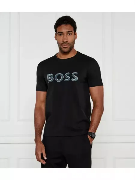 BOSS GREEN Tricou Tee Logo | stretch negru