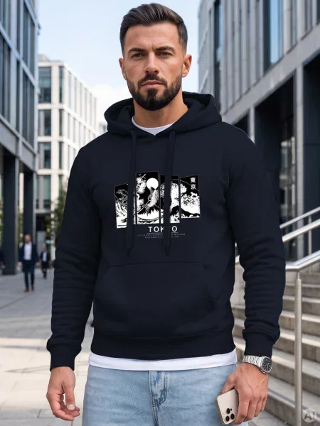 Bluza z kapturem z nadrukiem TOKYO Dstreet granatowa