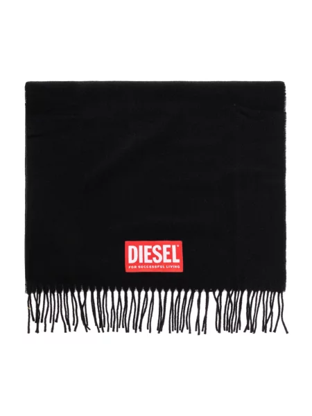 Diesel szalik z wełną S-IMON gładki czarny