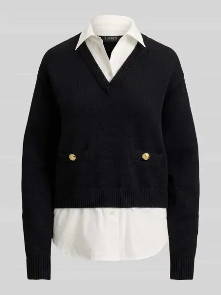 Sweter z dzianiny o kroju regular fit z czystej bawełny Lauren Ralph Lauren czarny