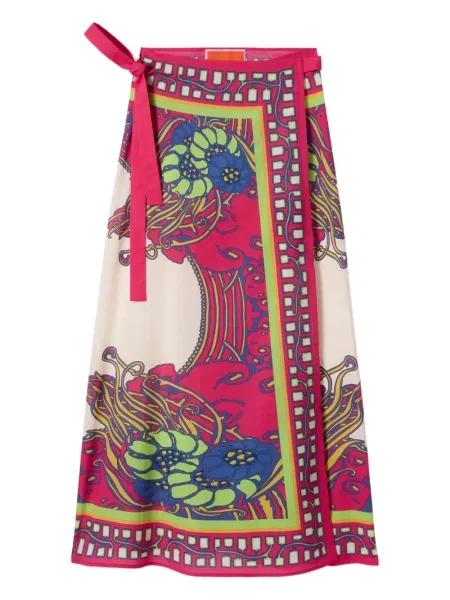 Spódnica midi La Doublej w kwiatki z nadrukiem do kolan różowa