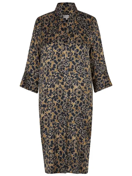 Dea Kudibal Rochie tip bluză maro cămilă / albastru marin alb