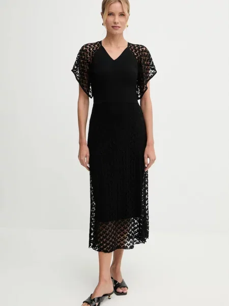 BOSS sukienka midi rozkloszowana czarny