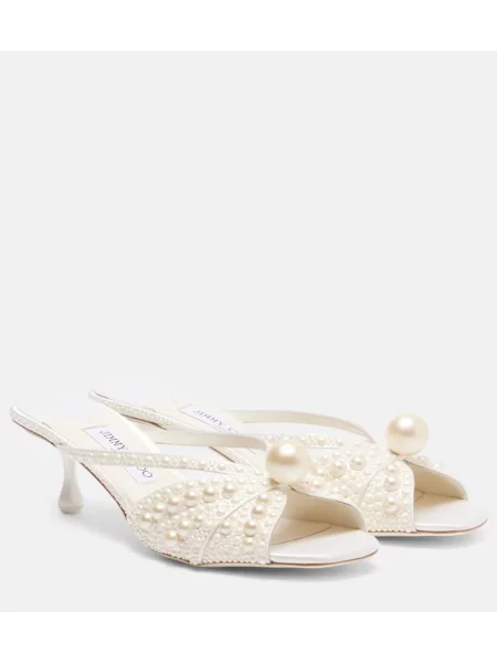 Papuci tip mules Jimmy Choo din satin alb