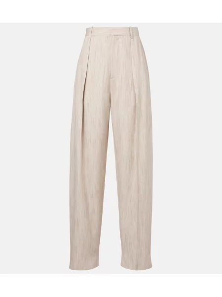 Pantaloni Bottega Veneta cu talie înaltă bej